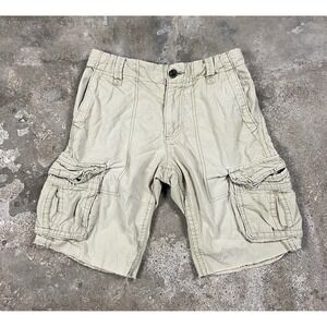 Vintage Y2K Aeropostale Cargo Shorts Size 28 Beige Canvas Draw String Adjustable
